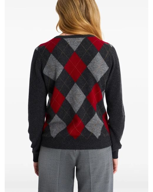 Pringle of Scotland Black Argyle Crew-Neck Cardigan