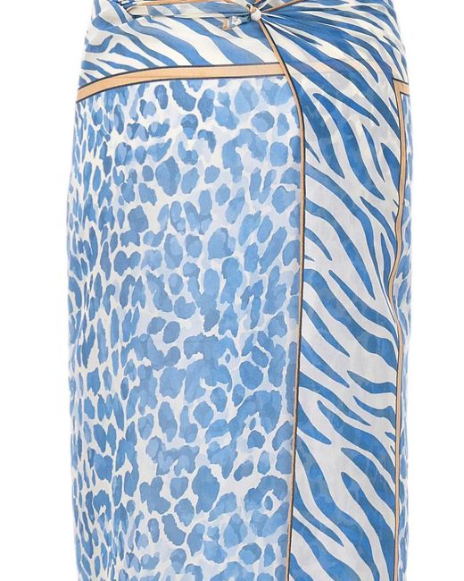 Mc2 Saint Barth Blue Safari-Print Thaiti Maxi Skirt