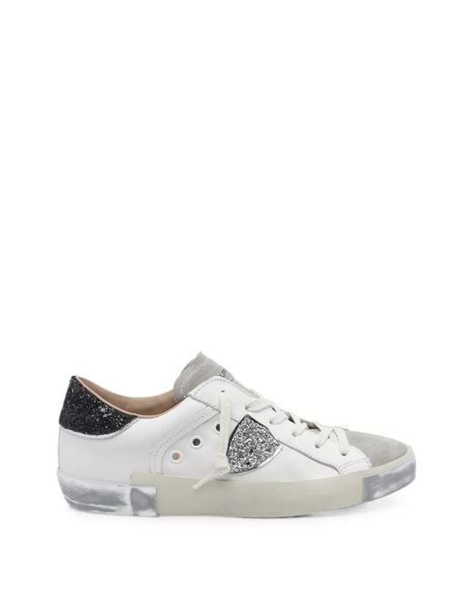 Philippe Model White Prsx Glitter-Detail Sneakers
