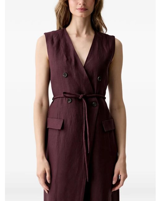 Sisley Red Double-Breasted Sleeveless Midi Dress