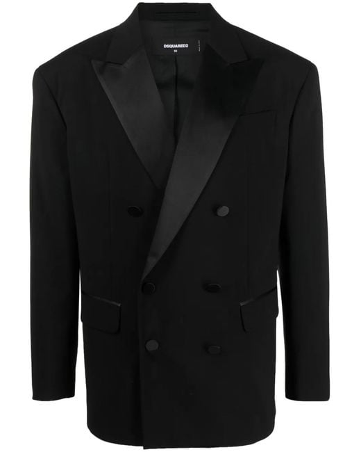 DSquared² Black Double-Breasted Silk-Lapels Blazer for men