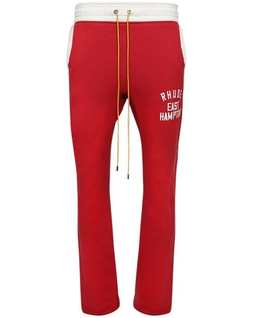 Rhude Red Logo-Print Cotton Track Pants for men