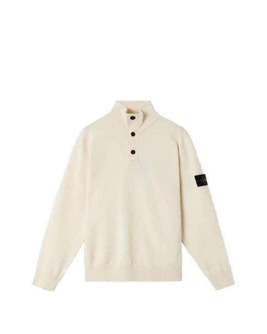Stone Island White Logo-Patch Button-Up Jumper for men