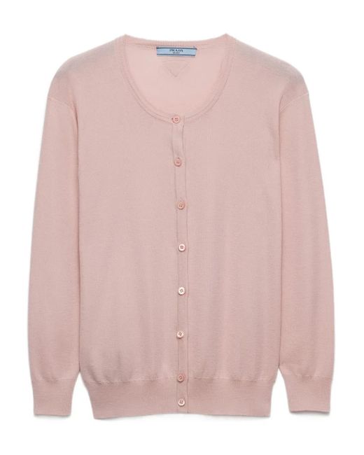 Prada Pink Gerippter Cardigan mit Knopfverschluss