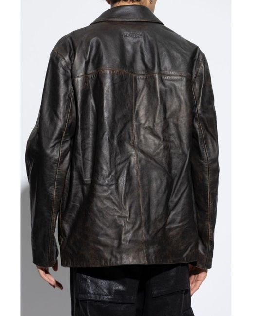 Amiri Black Notched Collar Leather Biker Jacket for men