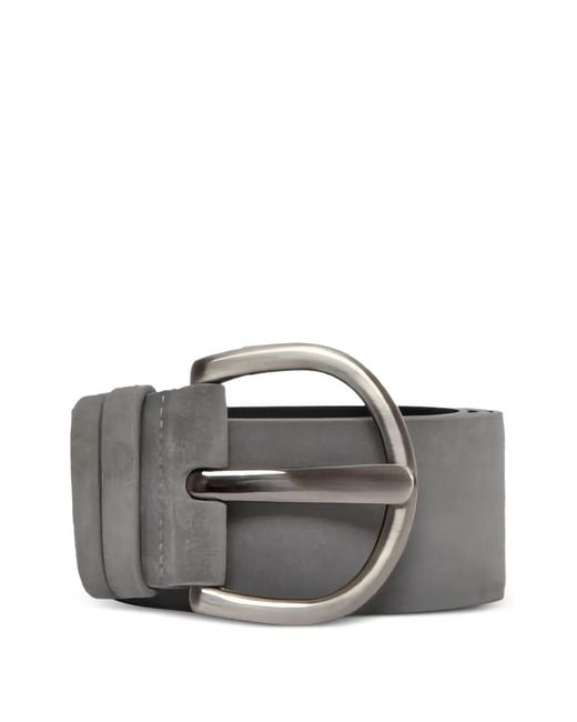 Poche Paris Gray Rounded-Buckle Leather Belt