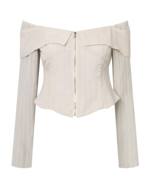 Elena Velez White Off-Shoulder Zip-Front Blouse