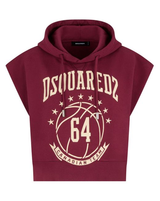 DSquared² Red Logo-print Sleeveless Cotton Hoodie