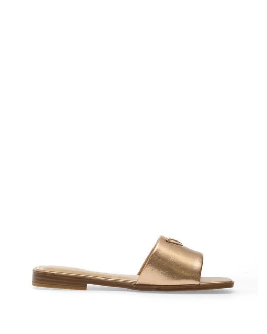 Guess Natural Ramlan Logo-Plaque Leather Sandals