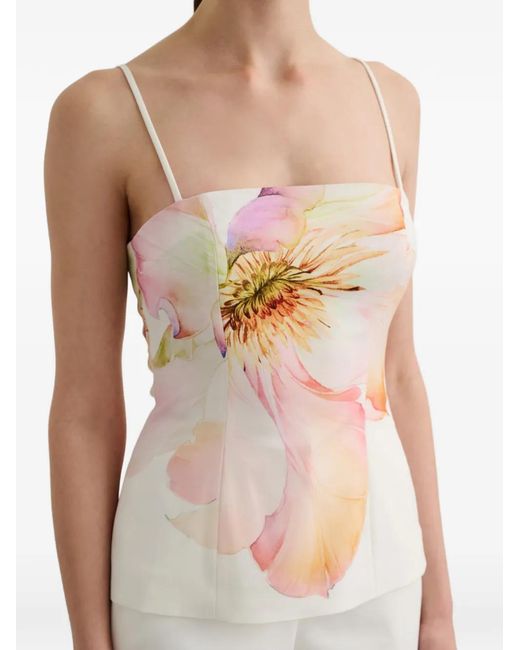 Toccin White Claudelle Floral-Print Sculpted Top