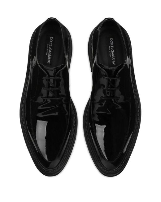 Dolce & Gabbana Black Paint Leather Derby Shoes for men