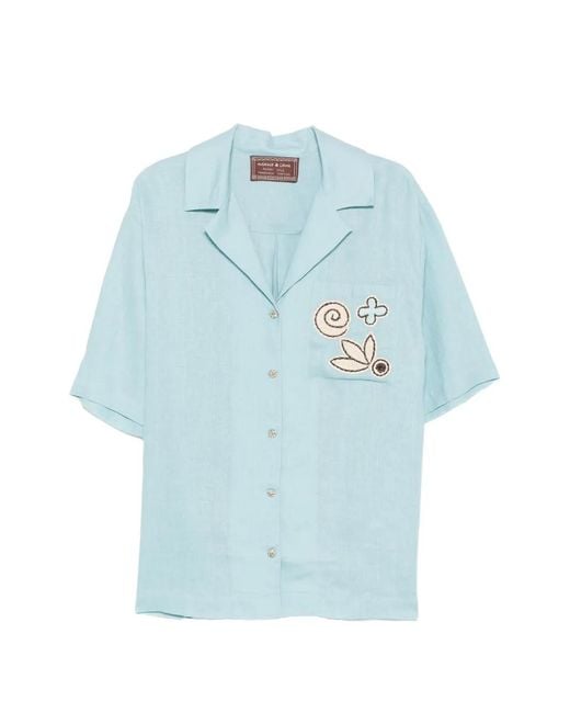 ALÉMAIS Blue Azar Embroidered-Patch Shirt