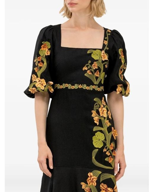 Agua Bendita Black Clavel Cordillera Floral Embroidery Maxi Dress