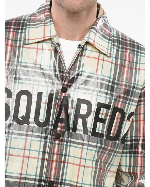 DSquared² Gray Check-Pattern Coated Overshirt for men