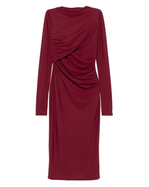 Amazuìn Red Drapiertes Kleid Mit Langen Ärmeln