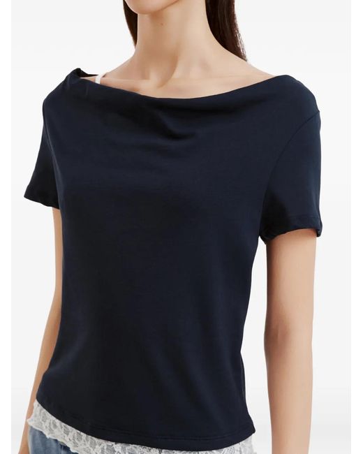 B+ AB Blue Lace-Trim Cowl-Neck T-Shirt