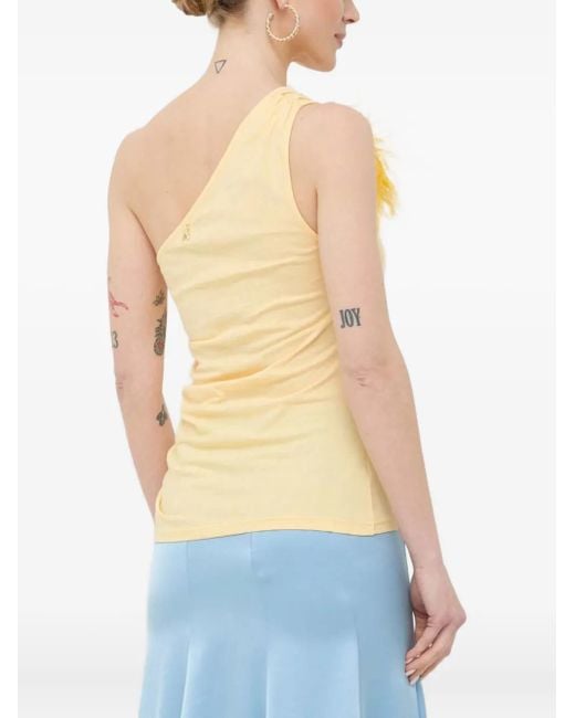 Patrizia Pepe Blue One-Shoulder-Top mit Federn