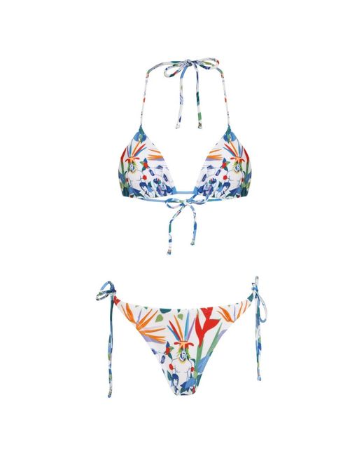 Amir Slama White Floral-Print Tie Bikini