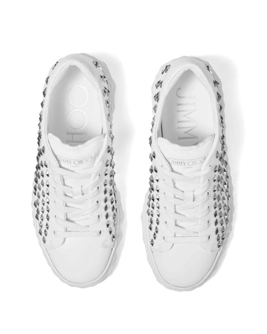 Sneakers Diamond Light con borchie di Jimmy Choo in White