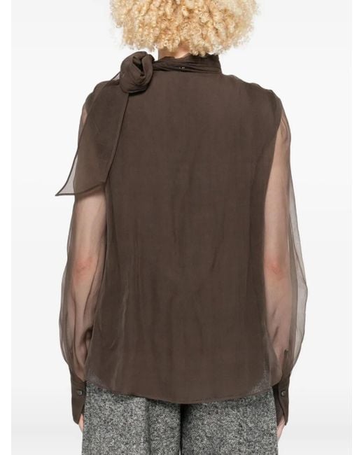 Brunello Cucinelli Verfraaide Blouse Met Gestrikte Hals in het Brown
