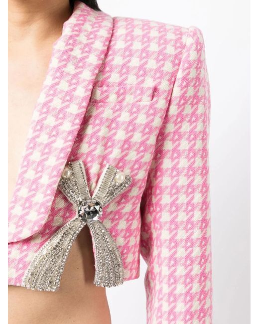 Area Pink Deco Bow Slit Cropped Blazer