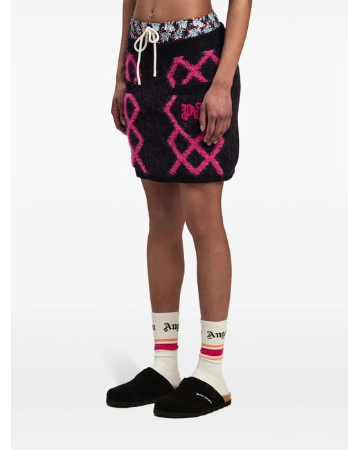 Palm Angels Red Knitted Argyle Miniskirt