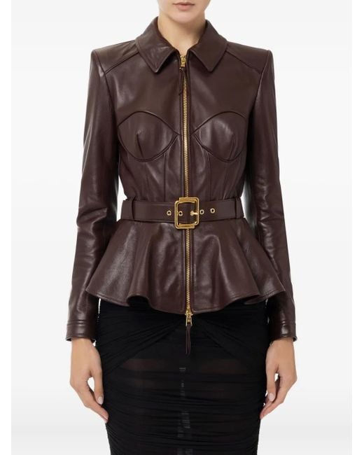 Elisabetta Franchi Leren Jack in het Brown