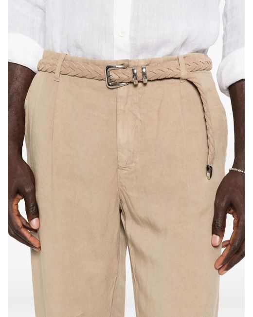 120% Lino Natural Belted Pleated Trousers for men