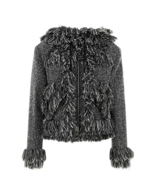 Sacai Black Fringe-Trimmed Tweed Jacket