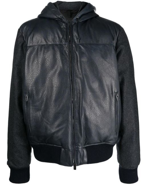 Tagliatore Black Contrast-Panel Hooded Bomber Jacket for men