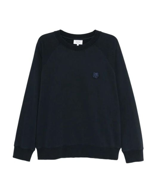 Felpa Con Logo Ricamato di Maison Kitsuné in Blue da Uomo