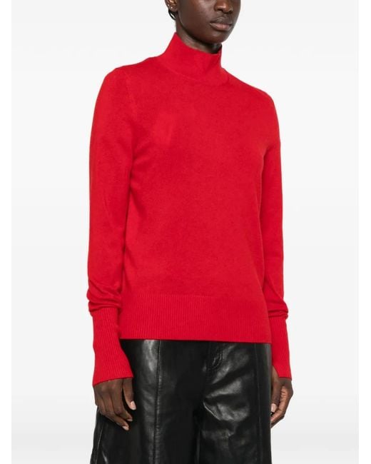 Pinko Red High-Neck Logo-Patch Sweater
