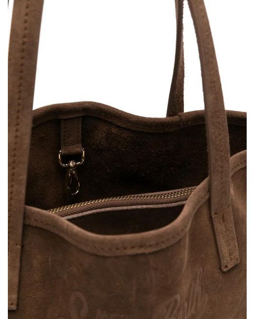 Mc2 Saint Barth Brown Medium City Logo-Embossed Suede Tote Bag