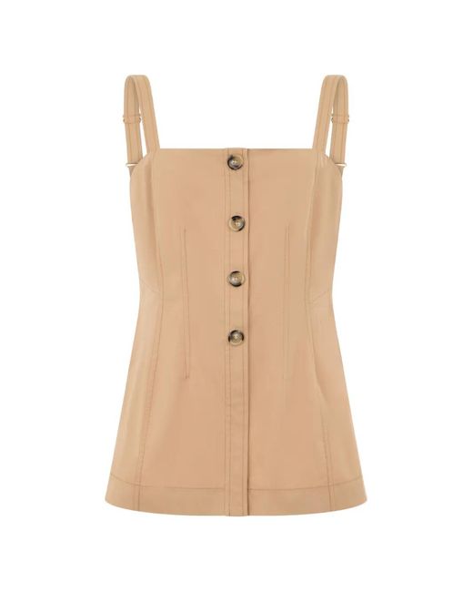 Veronica Beard Natural Button-Down Panelled Sleeeveless Top
