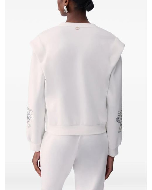 Liu Jo White Sweatshirt With Jewel Embroidery
