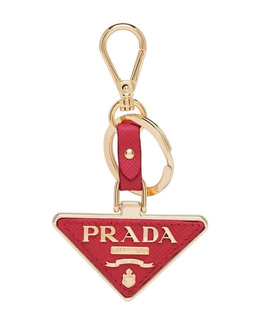 Prada White Triangle-Logo Keychain