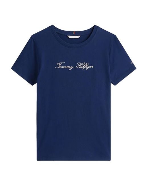 Tommy Hilfiger Blue Embroidered-Logo Cotton T-Shirt