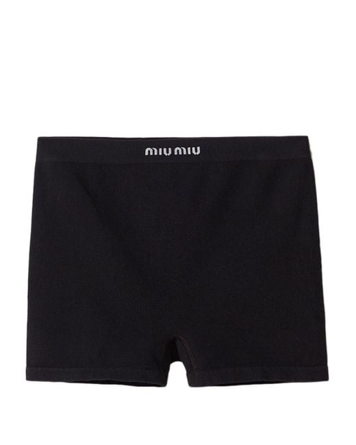 Miu Miu Seamless Ribbed Cotton Boxers in Black