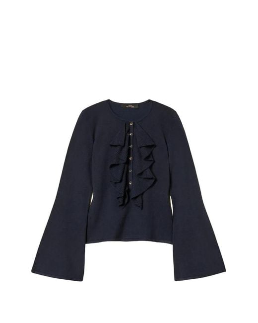 Twinset Blue Fitted Jumper With Ruffles