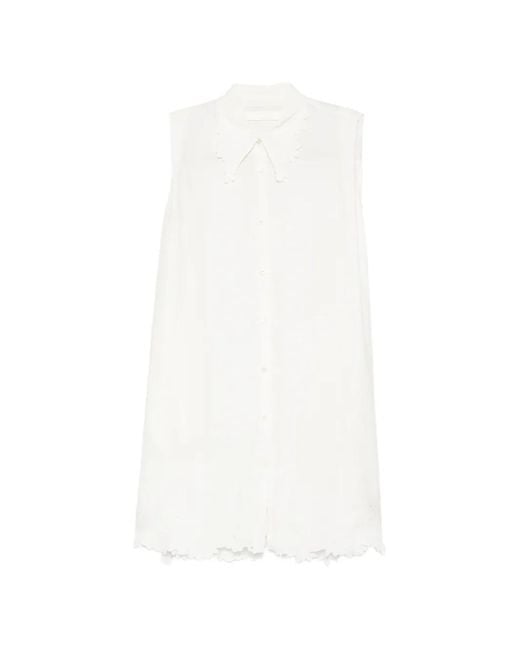 JNBY White Robe-Chemise À Broderie Florale Et Finitions Festonnées
