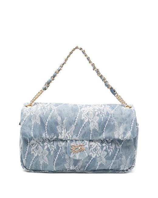 Secret Pon-pon Blue Charlotte Lace-Overlay Soulder Bag