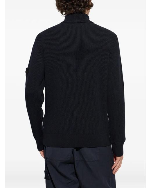 Stone Island Blue 5100052 Ribbed-Knit Logo-Patch Sweater for men