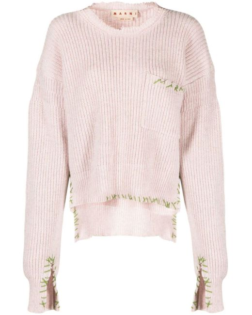 Pull en laine vierge à logo brodé Marni en coloris Pink