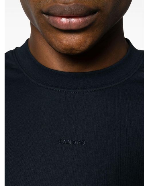 Sandro Black Logo-embroidered Cotton T-shirt for men