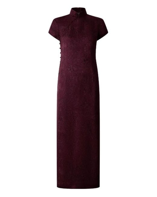 Shanghai Tang Purple Short-Sleeves Maxi Dress