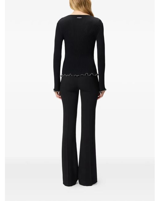 Pinko Black Ribbed Sweater With Jewel Edges
