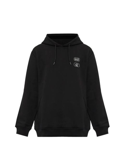 EA7 Black Logo-Patch Hoodie for men