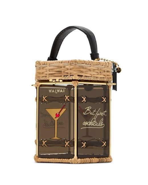WAIWAI RIO Brown Rattan-Paneled Cocktail Bucket Bag