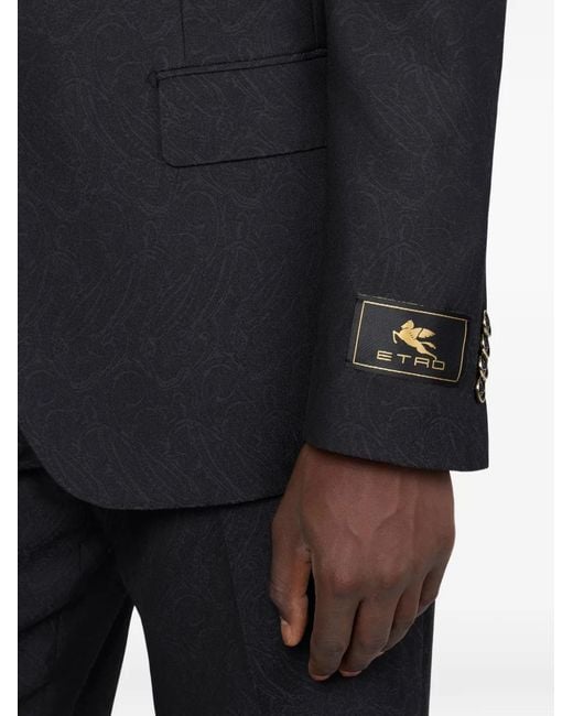 Etro Black Jacquard Paisley Single-Breasted Jacket for men