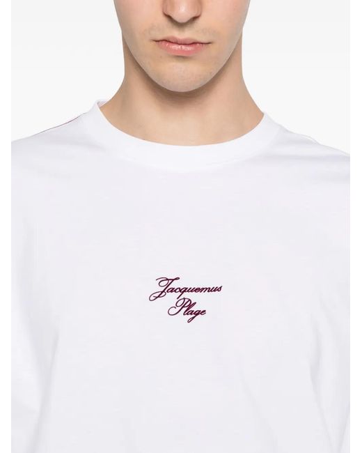 Jacquemus White Embroidered Logo-Print T-Shirt for men